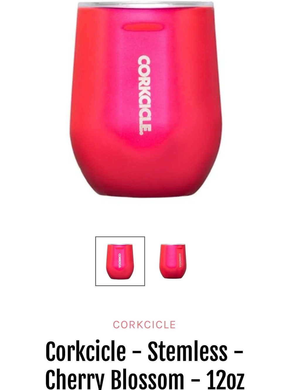 Corkcicle Pink Stemless Tumbler